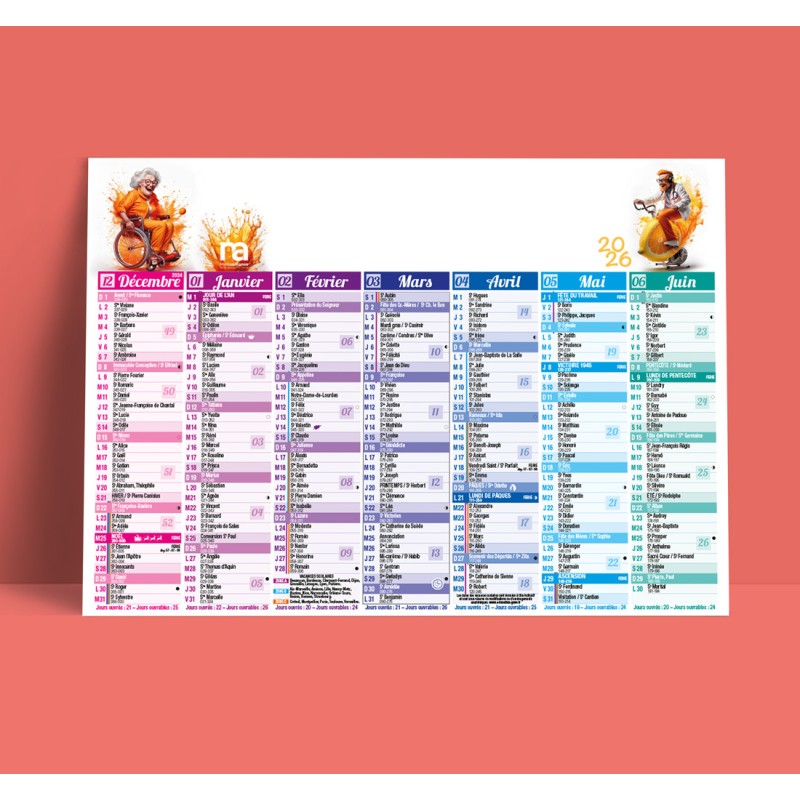 Calendrier moyen format 2026 - 550x405 mm